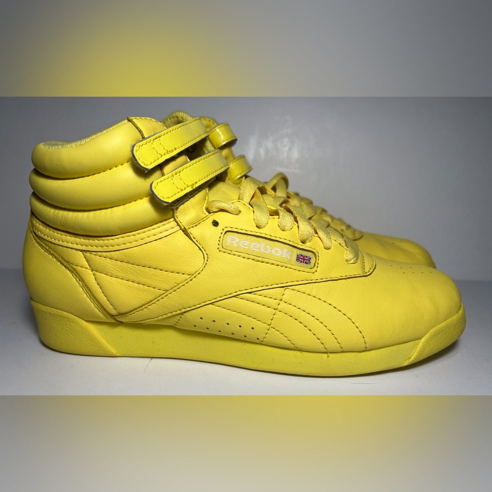 Reebok Freestyle HI Rainbow Sherbet/Lemon Yellow Women US 7.5 Classic Sneakers